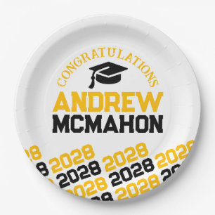 Gold White Black Half Repeat Grad Personalized Paper Plate