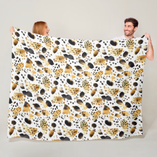Gold White Black Leopard Abstract Fleece Blanket