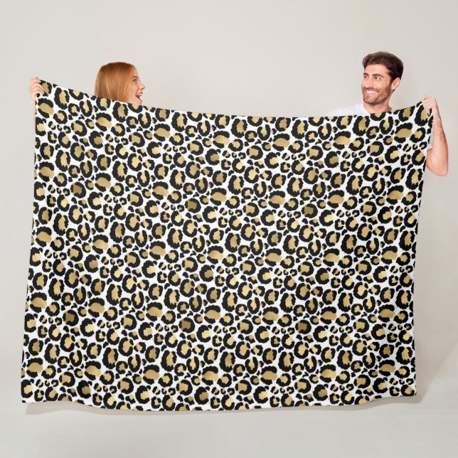 Gold, white & black leopard print fleece blanket (In Situ)