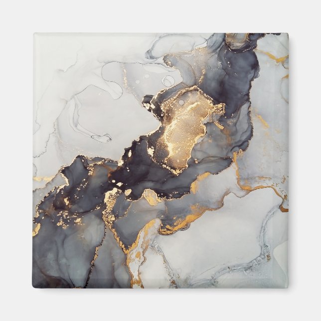 Gold White Black Marble Magnet (Front)