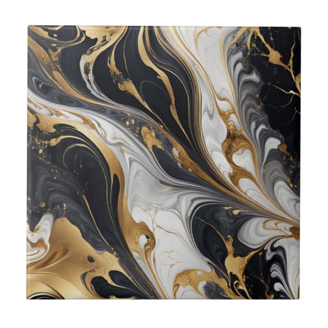 Gold White Black Marble Stones 2 Ceramic Tile (Front)