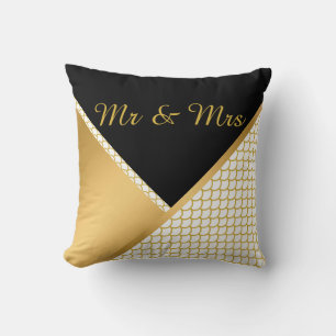 GOLD WHITE BLACK MERMAID DESIGN WEDDING PILLOW
