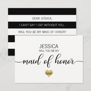 Gold White Black Will You Be my MAID OF HONOR? Invitation