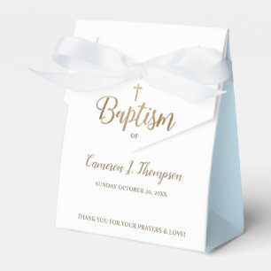 Gold White Blue Baptism Cross Thank You Favour Box