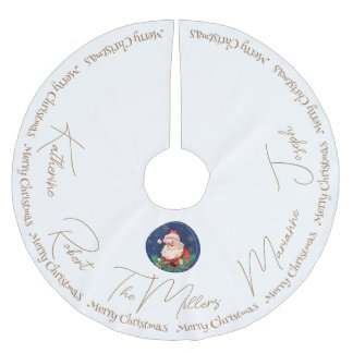 Gold White Blue Santa Classic Vintage Christmas Brushed Polyester Tree Skirt