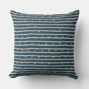 Gold White Blue Stars and Stripes Throw Pillow
