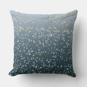 Gold White Blue Stars Shine Bright Throw Pillow