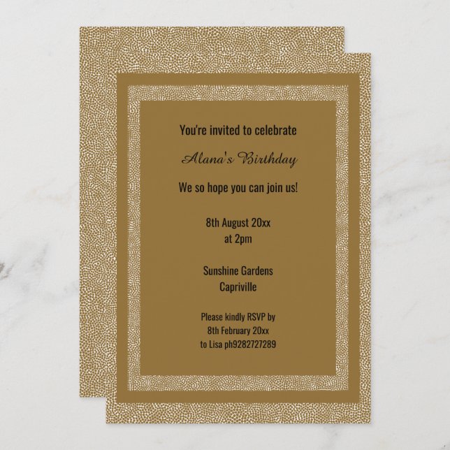 Gold White Bronze Modern Birthday Custom Print Invitation (Front/Back)