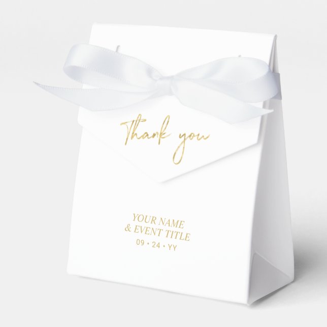 Gold & White | Brush Script Party Thank you Favour Favor Box (Front Side)