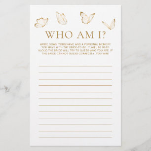 Gold White Butterfly Bridal Shower Guess Who Game