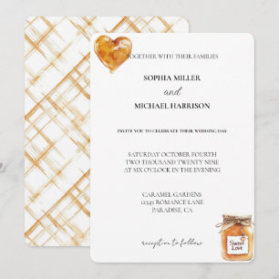 Gold White Caramel Sweet Love Heart Wedding Invitation