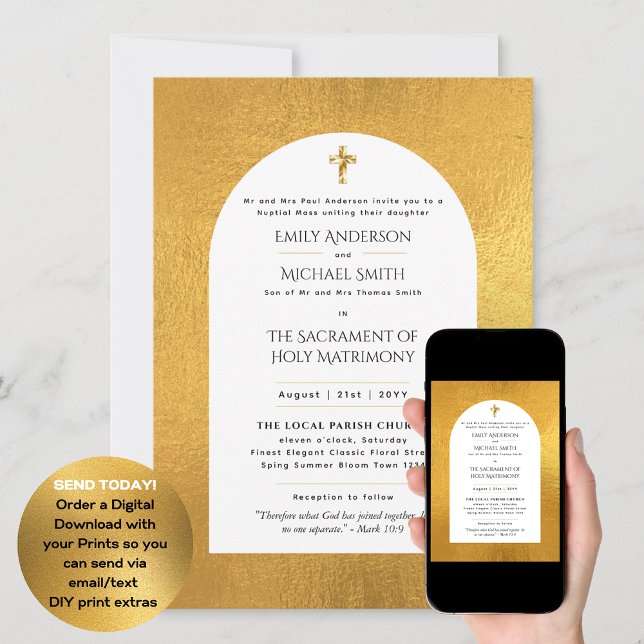 Gold White  Catholic Nuptial Mass Wedding Invitation (Creator Uploaded)