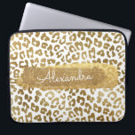 Gold & White Cheetah Print with Gold Glitter Laptop Sleeve<br><div class="desc">Gold and White Cheetah or Leopard Animal Print with Gold Glitter Monogram Name Case. This case can be customized to include your first name.</div>