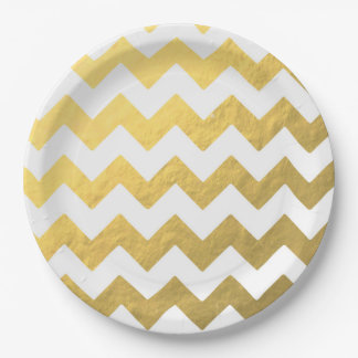 Gold & White Chevron Paper Plates 9'