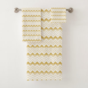 Gold & White Chevron Pattern Bath Towel Set