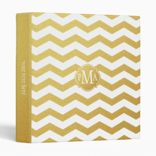 Gold & White Chevron Pattern Monogram Binder