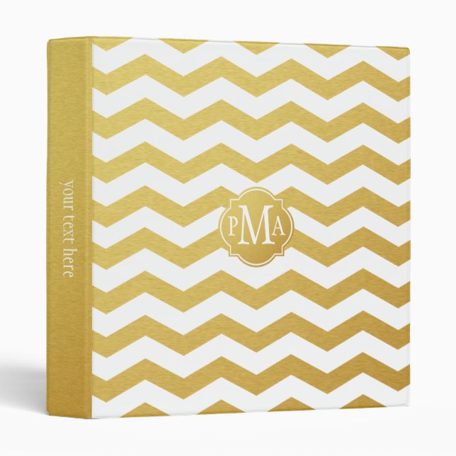 Gold & White Chevron Pattern Monogram Binder (Front/Spine)