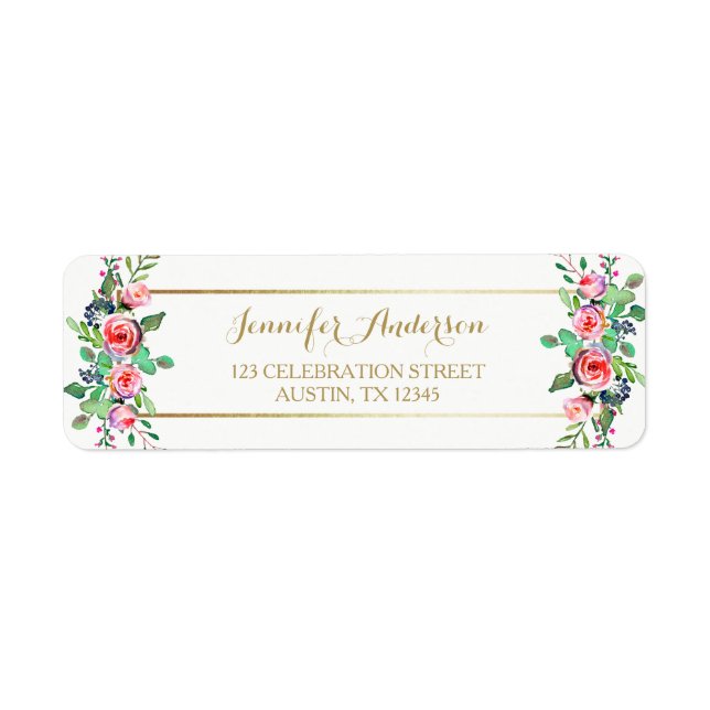 Gold White Chic Beautiful Floral Pink Roses (Front)