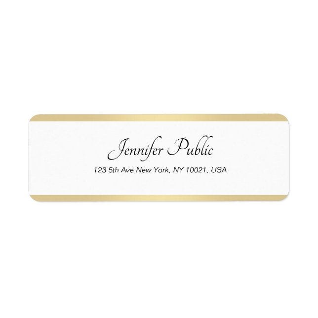 Gold White Chic Hand Script Simple Elegant Return (Front)
