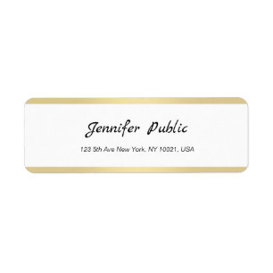 Gold White Chic Hand Script Simple Return Address