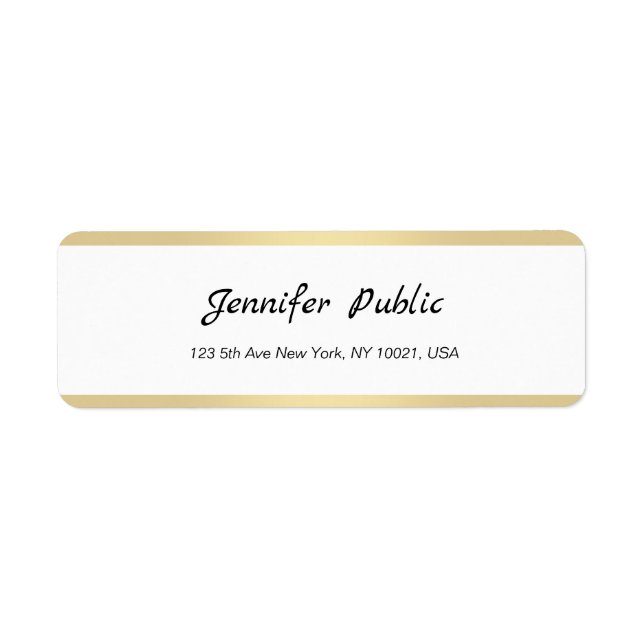 Gold White Chic Hand Script Simple Return Address (Front)