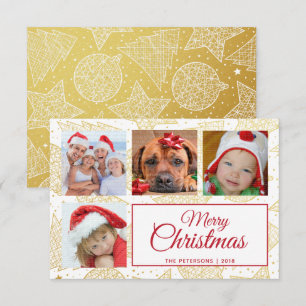 Gold & White Christmas Holiday Family Photo Cards