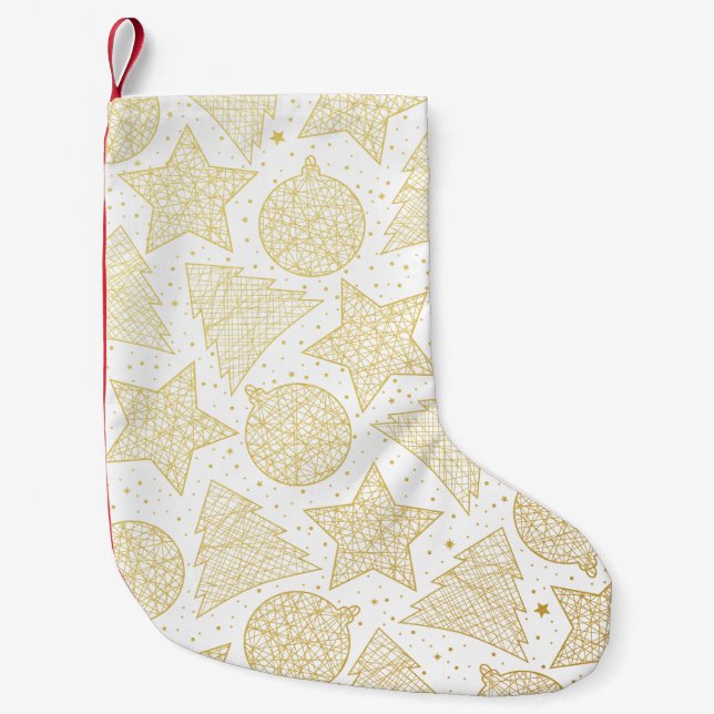 Gold & White Christmas Pattern Christmas Stocking (Front)