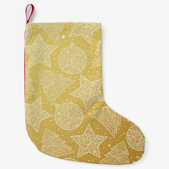 Gold & White Christmas Pattern Christmas Stocking (Front)