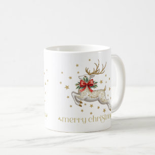 Gold White Christmas Reindeer Coffee Mug