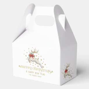Gold White Christmas Reindeer Favor Box