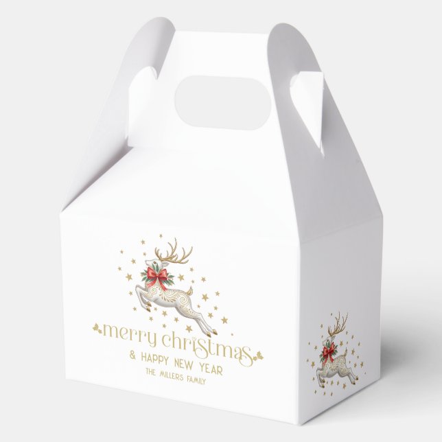 Gold White Christmas Reindeer Favor Box (Front)