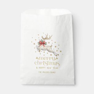 Gold White Christmas Reindeer Favour Bag
