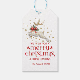 Gold White Christmas Reindeer Red Merry Christmas Gift Tags