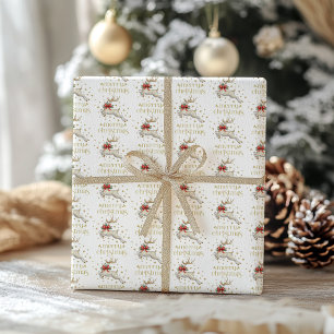 Gold White Christmas Reindeer Wrapping Paper
