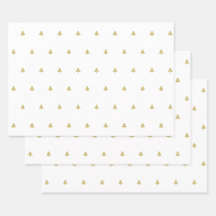 Gold/White Christmas Tree Simple Icon Pattern Wrapping Paper Sheet