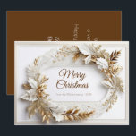 Gold white classic elegant wreath holiday card<br><div class="desc">A classic and elegant framed gold and white Christmas wreath. With berries,  leaves,  branches,  and swirls</div>