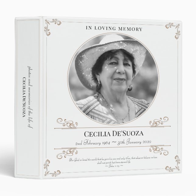 Gold White Classic Swirls Memorial Custom Photo  Binder (Front/Spine)