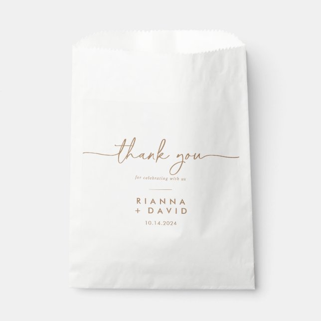 Gold White Classic Thank You Wedding Favour Bag (Front)