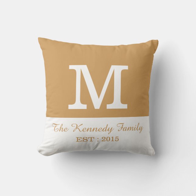 Gold White ColorBlock Reversible Family Monogram Throw Pillow (Front)