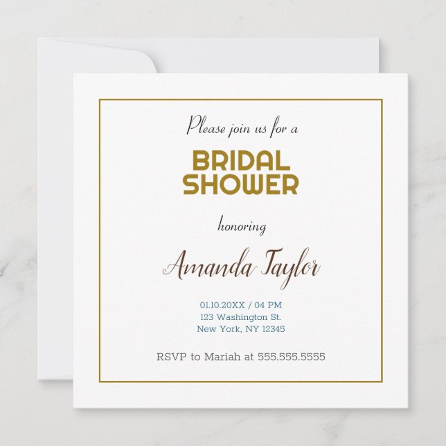 Gold White Colour Minimalist Bridal Shower (Front)