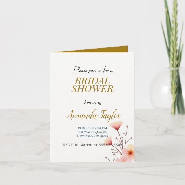 Gold White Colour Minimalist Bridal Shower Announcement (Front)