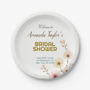 Gold White Colour Minimalist Bridal Shower Paper Plate