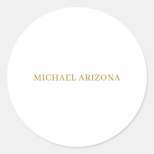Gold & White Colour Minimalist Simple Plain Modern Classic Round Sticker