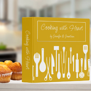 Gold & White Cooking with Heart Couples Recipe Binder