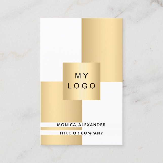 Gold white corporate logo QR code professional Business Card (Front)