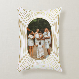 Gold White Custom Photo Family Christmas Accent Pillow