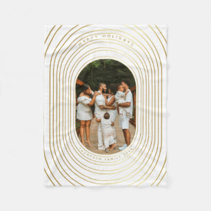 Gold White Custom Photo Family Christmas  Fleece Blanket