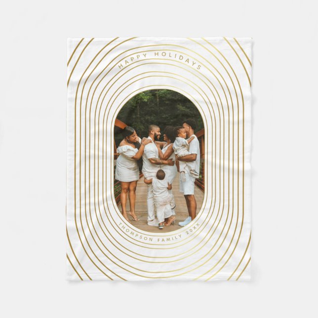 Gold White Custom Photo Family Christmas  Fleece Blanket (Front)