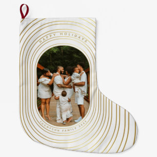 Gold White Custom Photo Family Christmas  Large Christmas Stocking