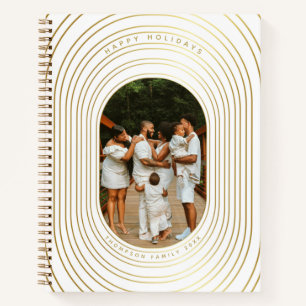 Gold White Custom Photo Family Christmas Notebook